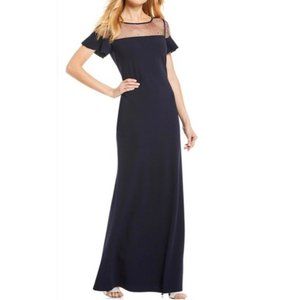 Karl Lagerfeld Paris Women's Navy Pearl Gown Size 0 Scuba Crepe Yoke Gown